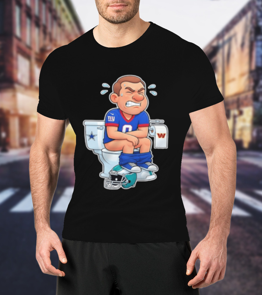New York Giants Player Cartoon On Toilet With Football Rivalry T-Shirt
