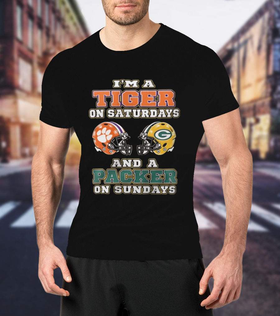 I'm A Tiger On Saturdays And A Packer On Sundays Clemson Green Bay Football Fan T-Shirt