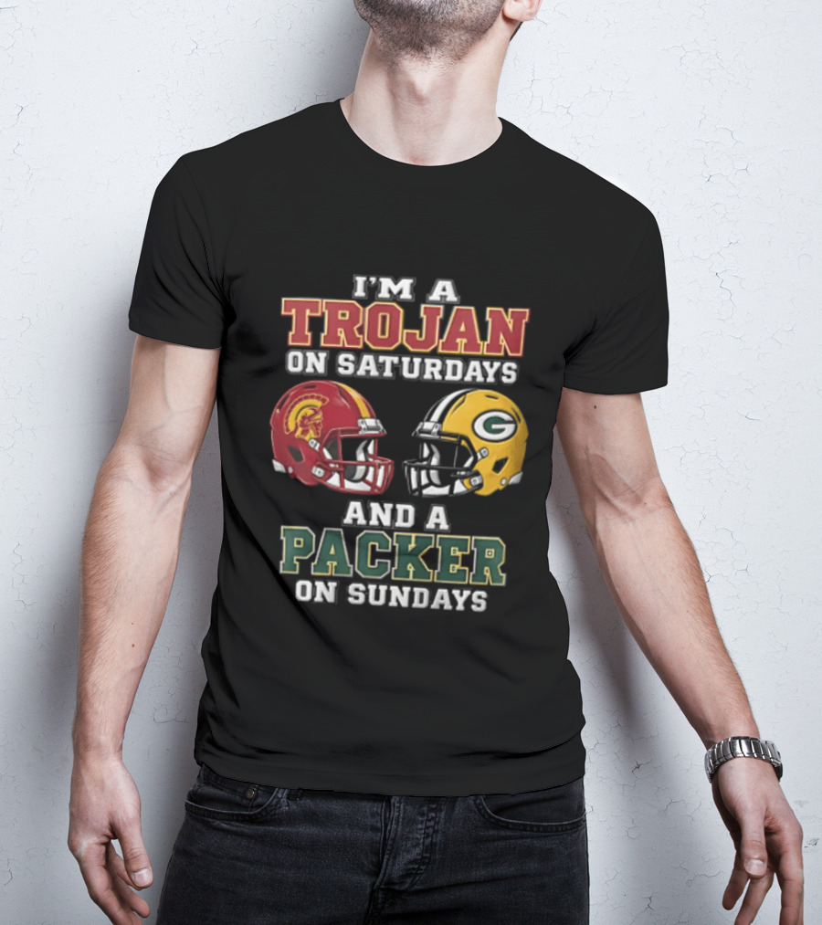I'm A Trojan On Saturdays Packer On Sundays Football Helmets T-Shirt