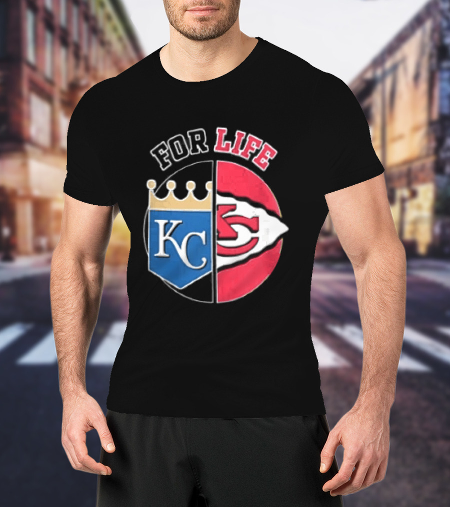 Kansas City Royals Chiefs For Life KC Arrowhead Split Crown T-Shirt