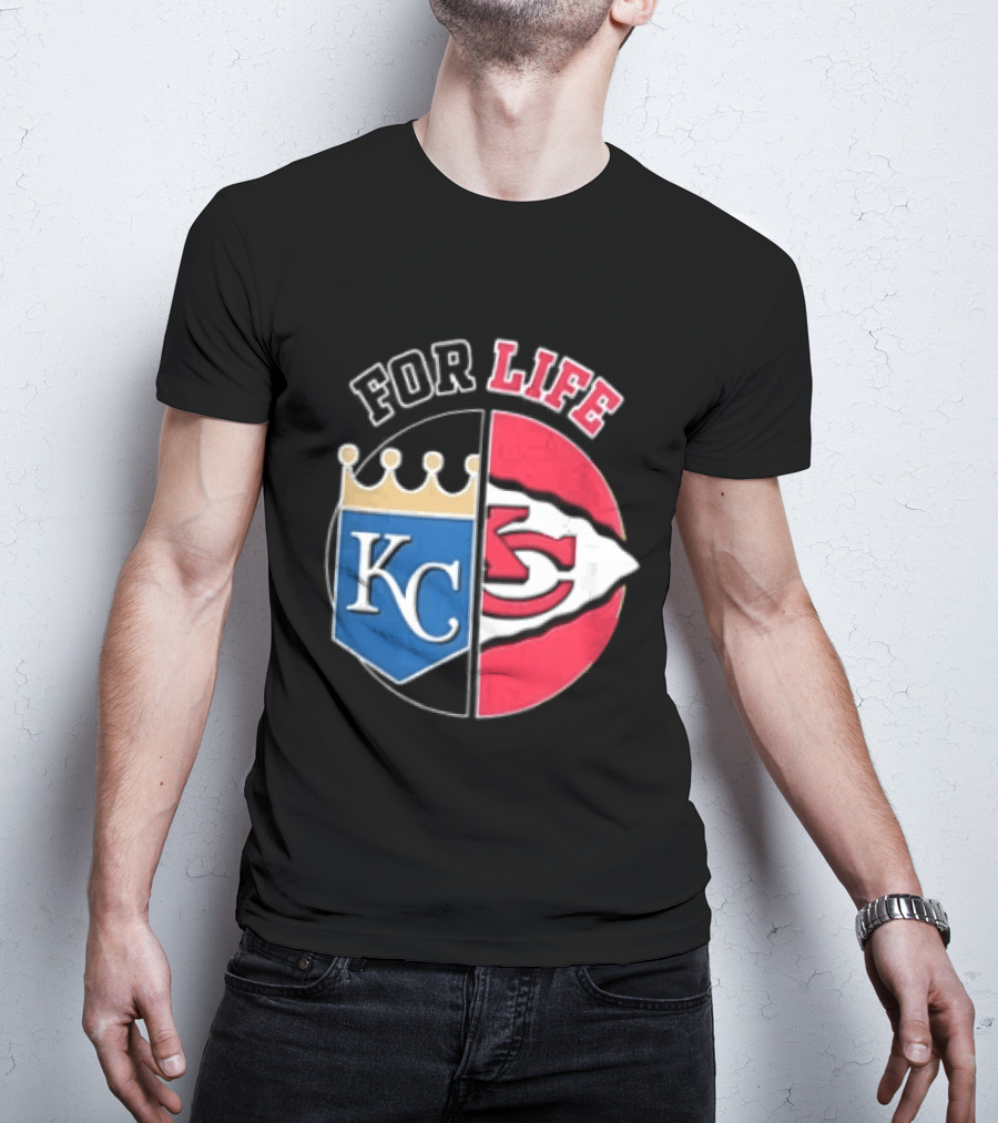 Kansas City Royals Chiefs For Life KC Arrowhead Split Crown T-Shirt