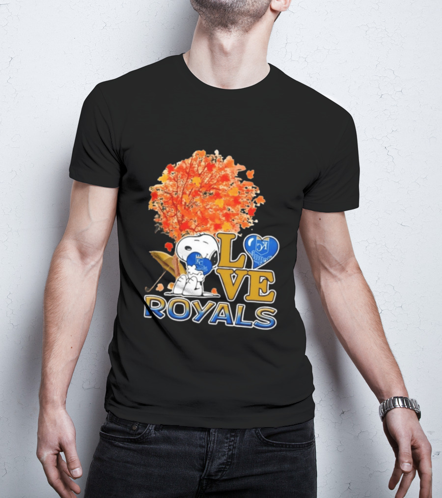 KC Royals Love Snoopy Hug Heart Peanuts Baseball Fall Tree T-Shirt