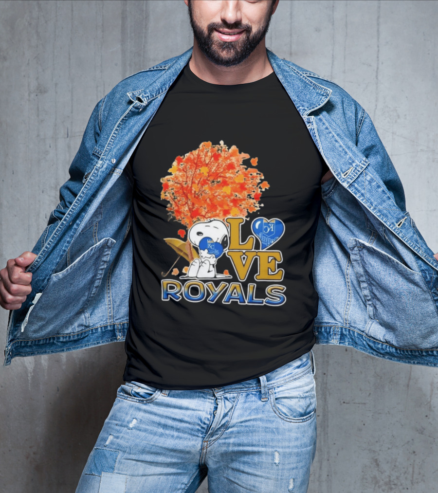 KC Royals Love Snoopy Hug Heart Peanuts Baseball Fall Tree T-Shirt