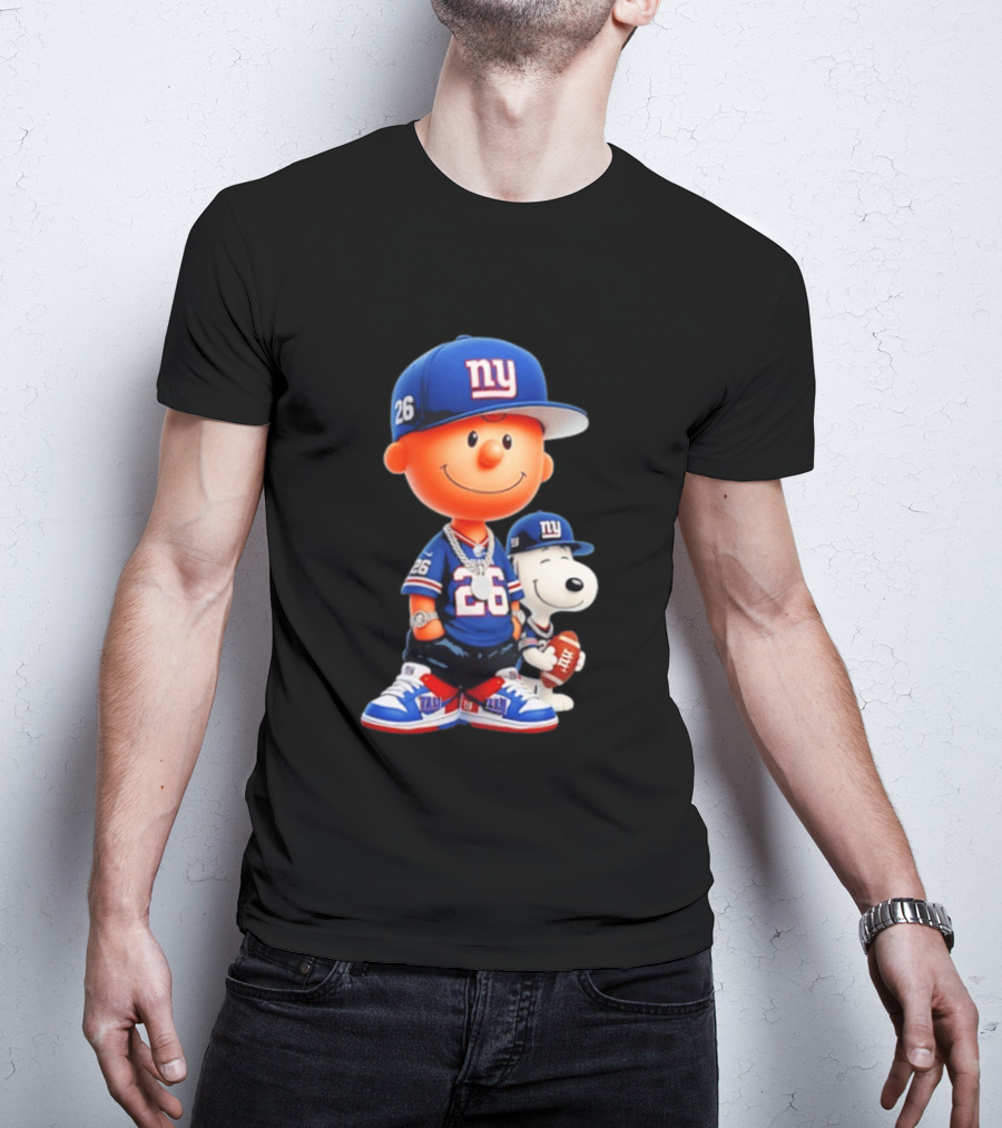 Peanuts Characters In New York Giants Team Sportswear T-Shirt