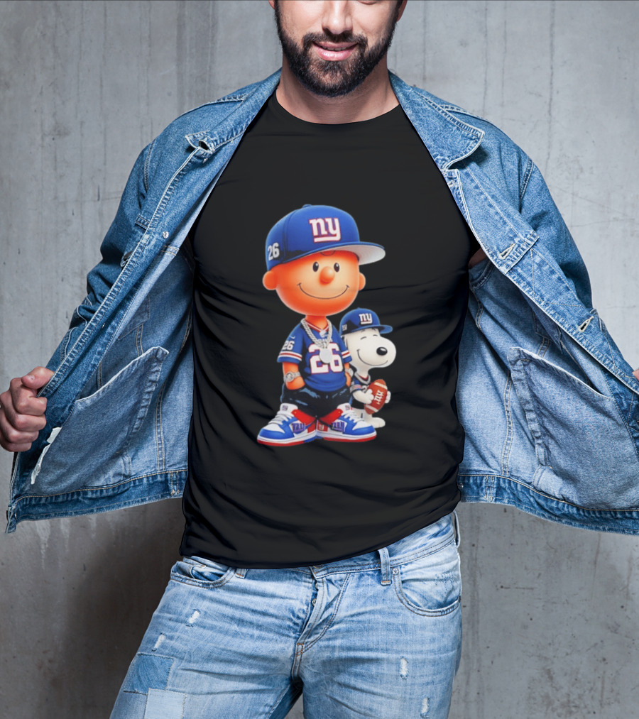 Peanuts Characters In New York Giants Team Sportswear T-Shirt