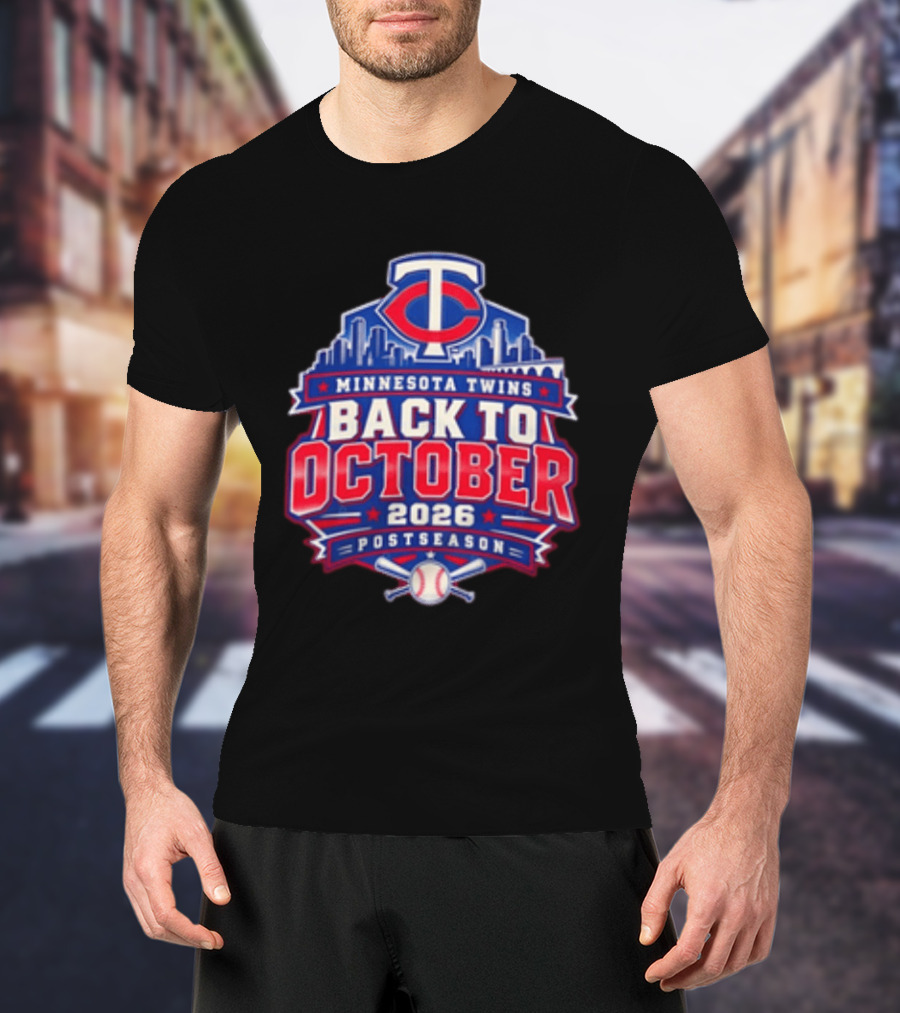 Minnesota Twins Back To October 2026 Postseason Skyline T-Shirt