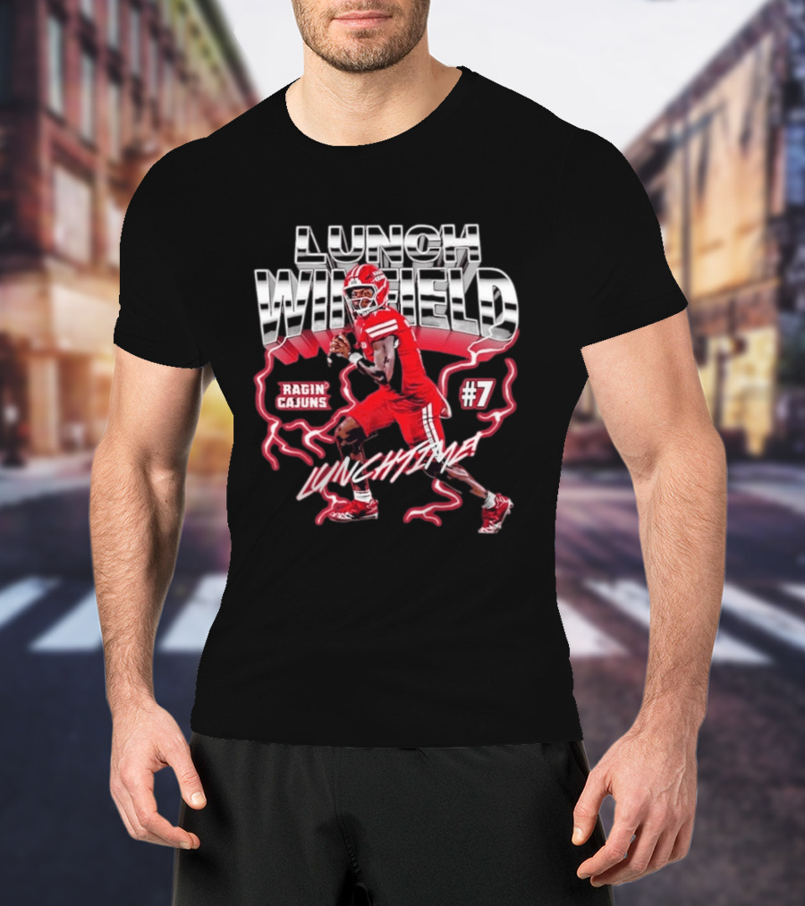 Lunch Winfield Ragin' Cajuns #7 LUNCHTIME NCAA Football Collage T-Shirt