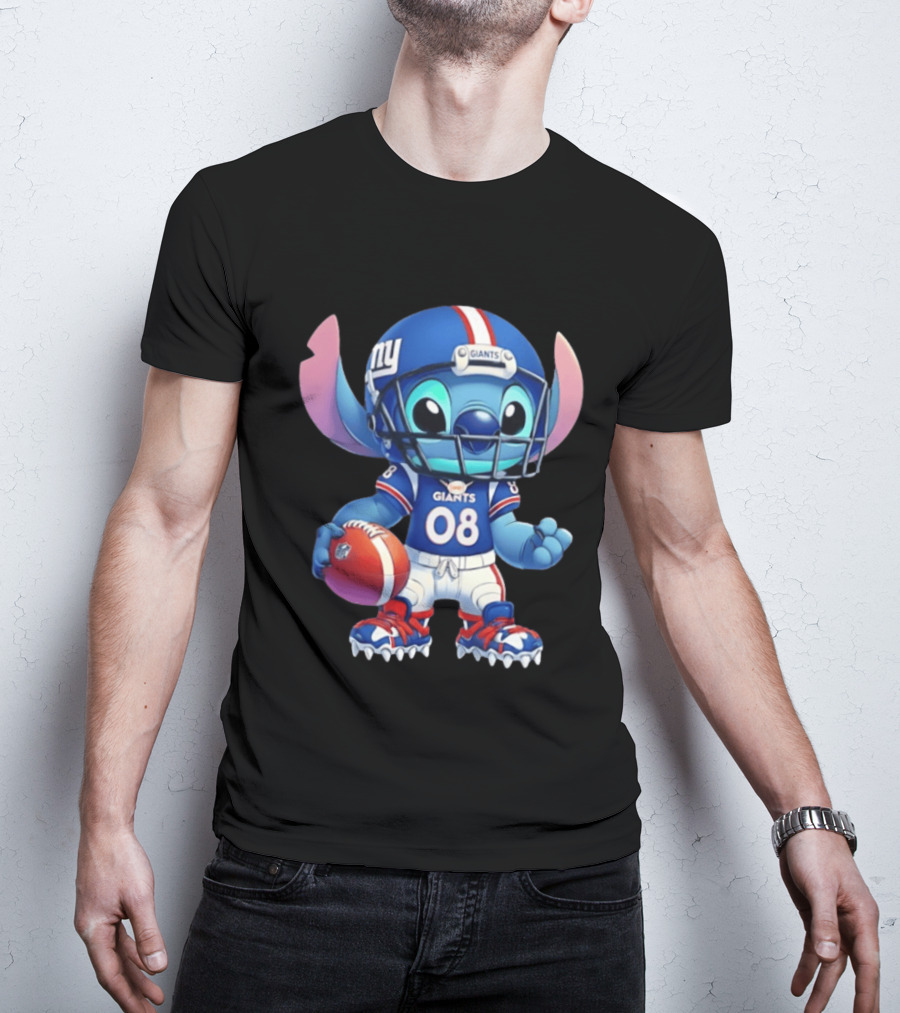 Stitch New York Giants Player Cartoon Collaboration 08 Football T-Shirt