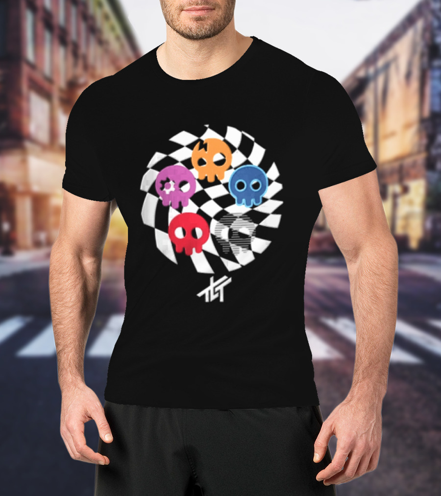 The Living Tombstone Five Colorful Skulls Checkered T-Shirt