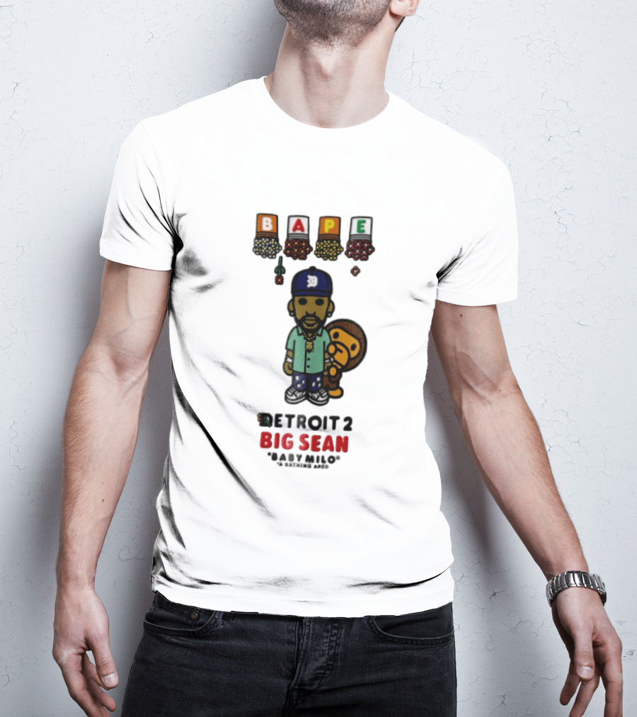 BAPE Big Sean Detroit 2 Baby Milo Cartoon Man Wearing Cap T-Shirt