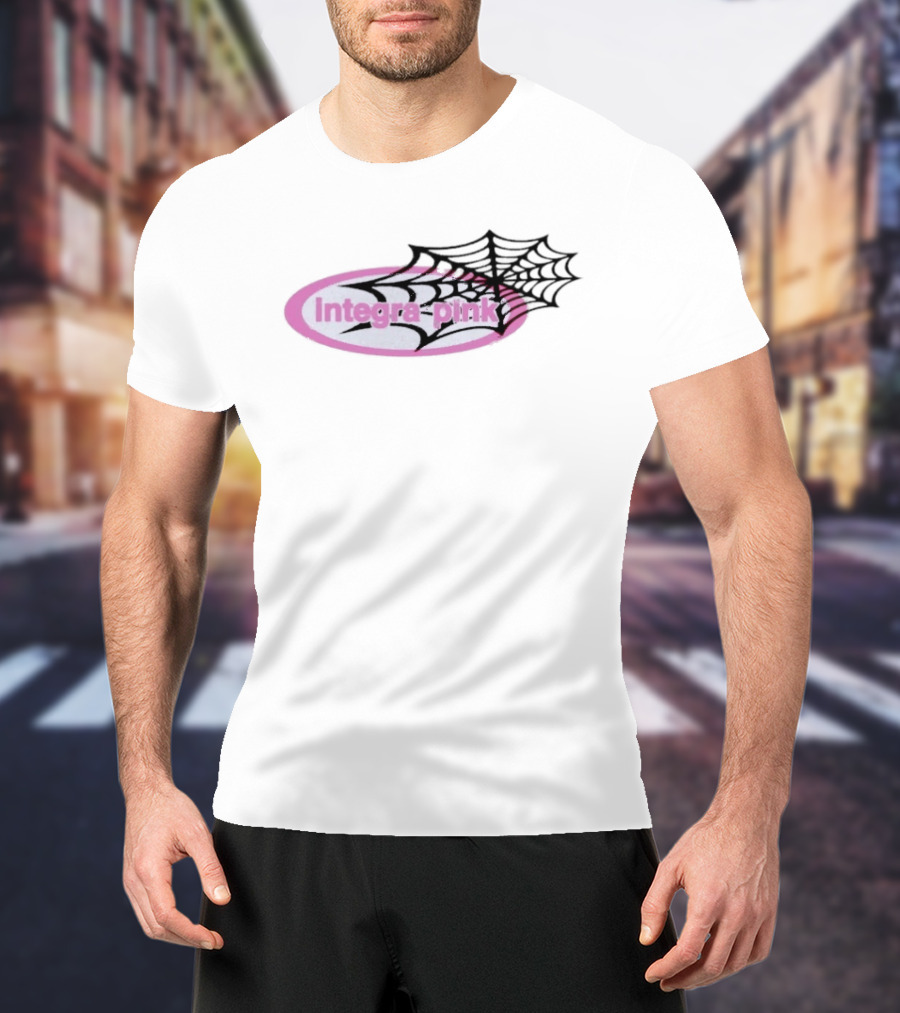 Integra Pink Oval With Black Web White T-Shirt