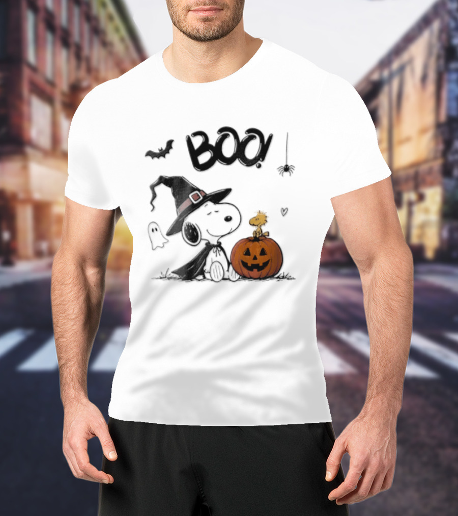Peanuts BOO Snoopy Witch Hat Woodstock Pumpkin Halloween T-Shirt