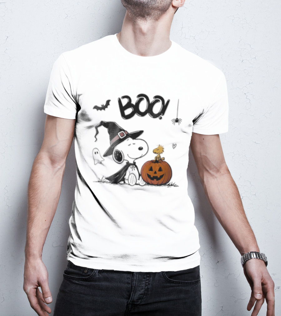 Peanuts BOO Snoopy Witch Hat Woodstock Pumpkin Halloween T-Shirt
