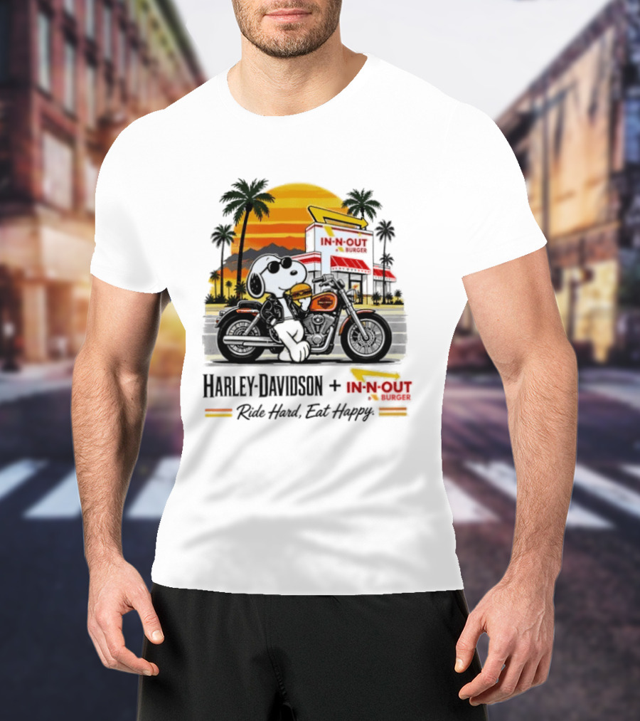 Snoopy Harley Davidson In N Out Burger Ride Hard Eat Happy T-Shirt