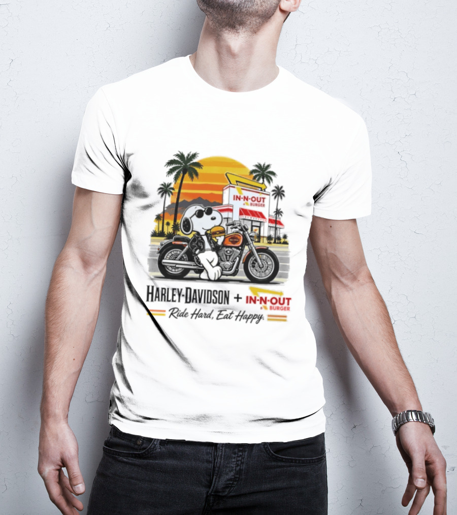Snoopy Harley Davidson In N Out Burger Ride Hard Eat Happy T-Shirt
