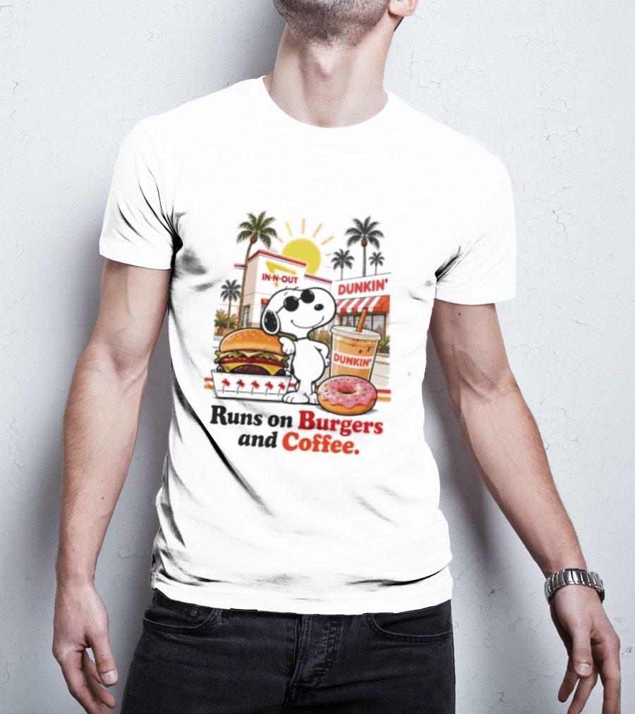 Snoopy Enjoys In N Out Burgers Dunkin Coffee Donuts California Sunshine T-Shirt