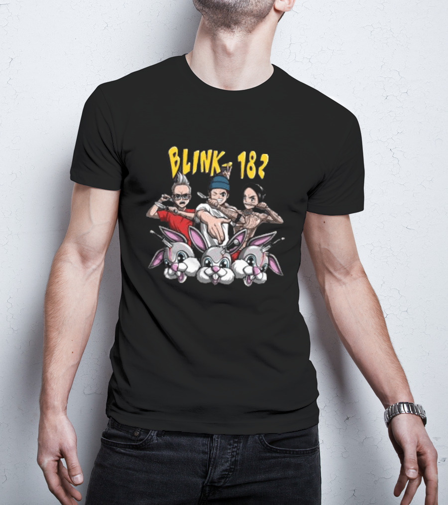Blink 182 Anime Characters Versus Cartoon Bunny Battle T-Shirt
