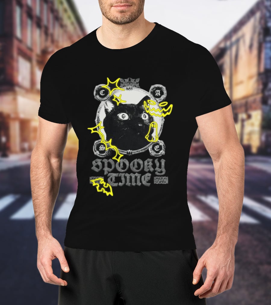 Caseoh Games Store Caseoh's Kitty Spooky Time Black Cat Ghosts T-Shirt