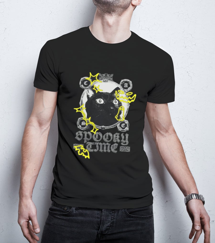 Caseoh Games Store Caseoh's Kitty Spooky Time Black Cat Ghosts T-Shirt