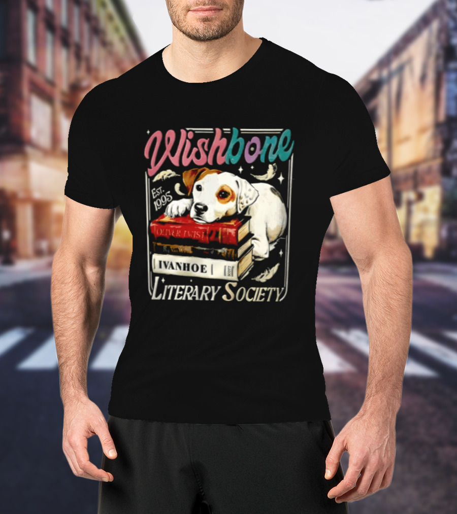 Wishbone Jack Russell Terrier Literary Society Ivanhoe Aaron Twist Books T-Shirt