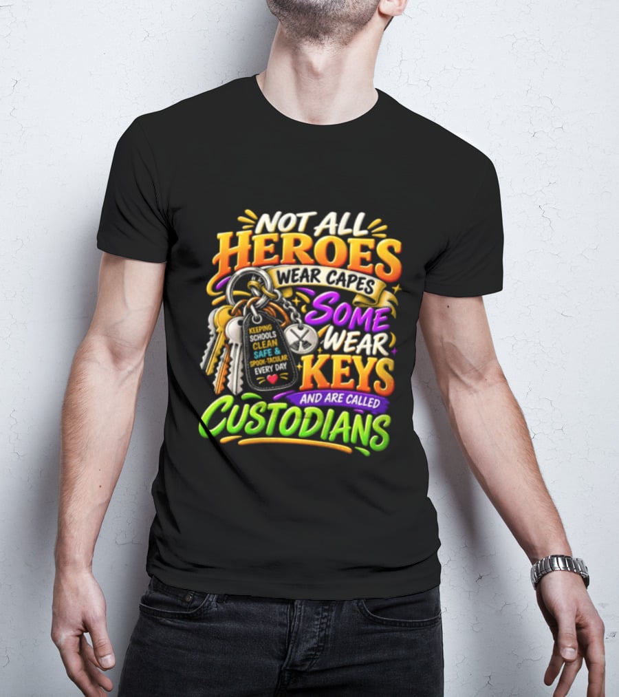 Not All Heroes Wear Capes Some Wear Keys And Are Called Custodians Keeping Schools Clean T-Shirt