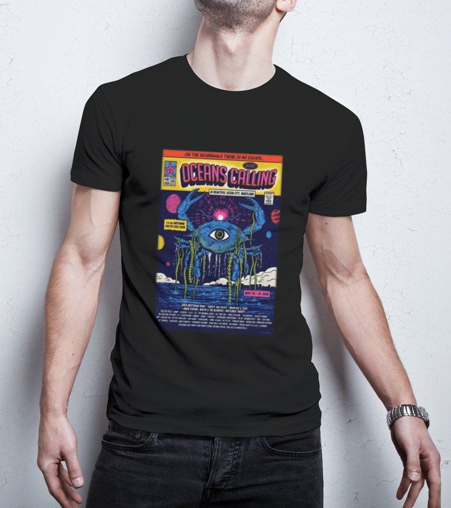 Oceans Calling Festival 2026 Ocean City Maryland Lineup Dave Matthews Band The Lumineers Alanis Morissette 9 25 27 Crab Eye Comic T-Shirt