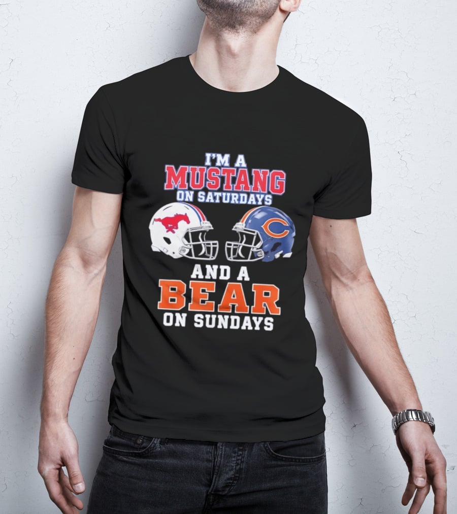 I'm A Mustang On Saturdays And A Bear On Sundays Football Helmet Logos T-Shirt