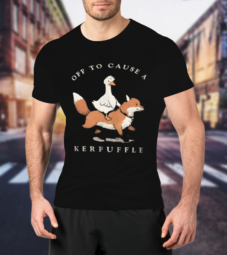 Off To Cause A Kerfuffle Goose Riding Fox Cartoon T-Shirt