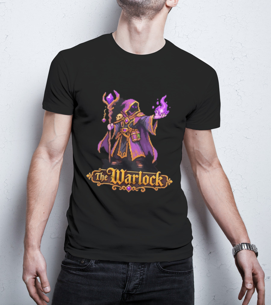 The Warlock 16 Bit Game Cartoon Purple Magic Robe Wizard T-Shirt