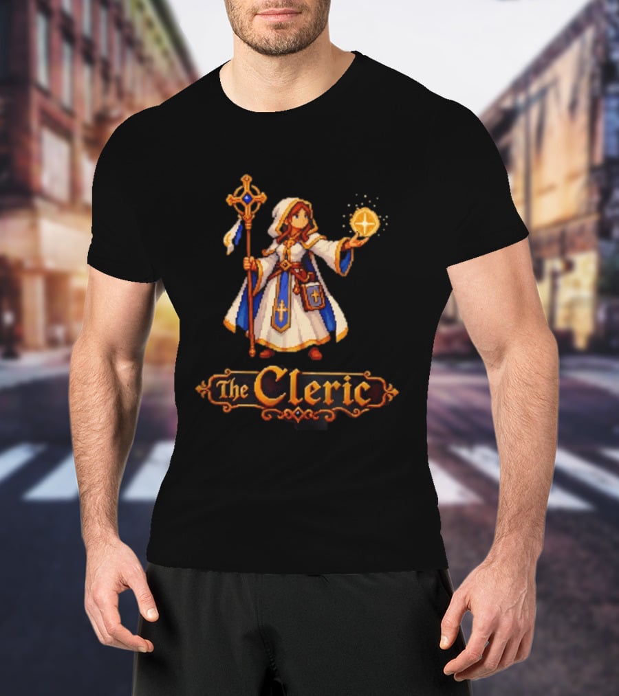 The Cleric 16 Bit Game Cartoon Pixel Art Mage T-Shirt