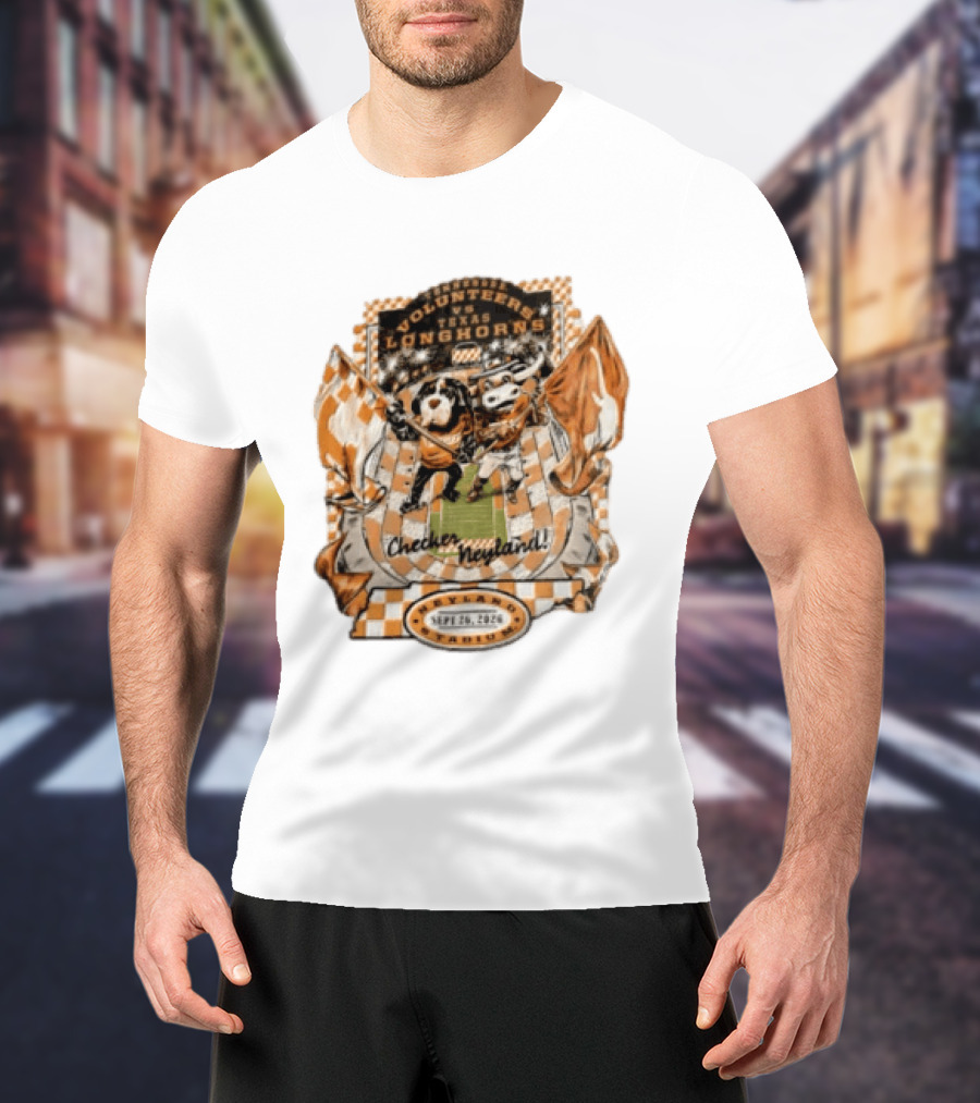 Tennessee Volunteers Vs Texas Longhorns Neyland Stadium Checker Neyland Sept 26 2026 T-Shirt