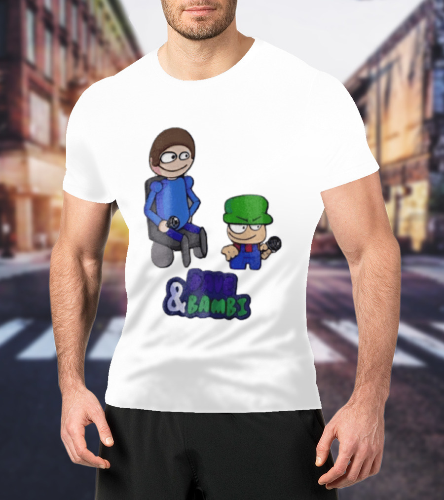 Dave And Bambi Characters Holding Microphones Cartoon T-Shirt