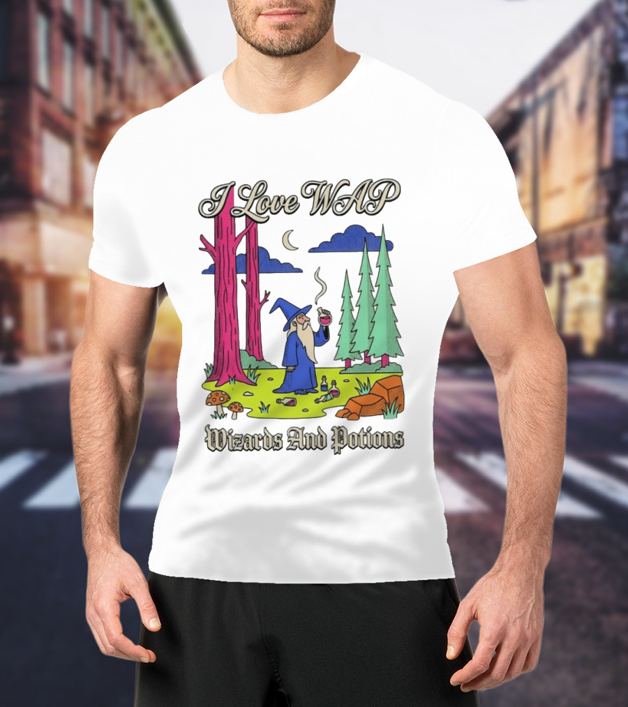 I Love WAP Wizards And Potions Vintage Wizard Forest Scene T-Shirt