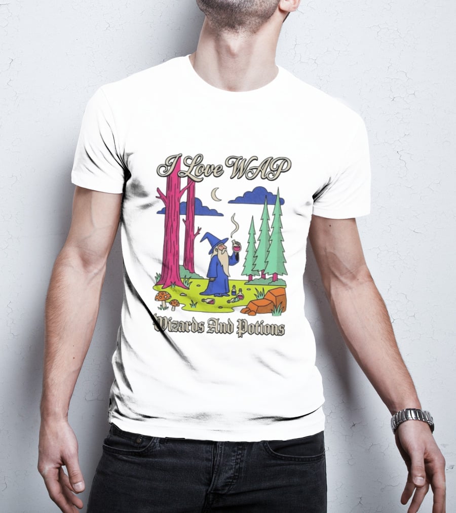 I Love WAP Wizards And Potions Vintage Wizard Forest Scene T-Shirt