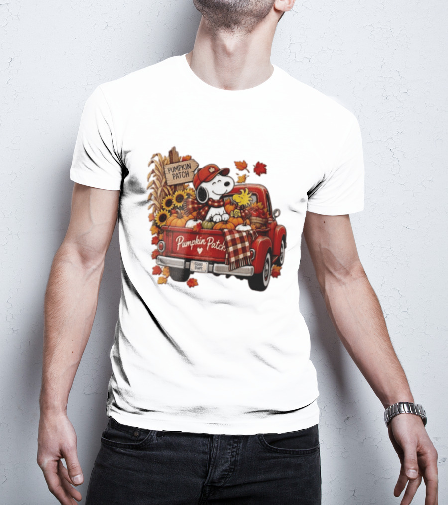 Peanuts Snoopy Woodstock Red Truck Pumpkin Patch Harvest Good Days T-Shirt
