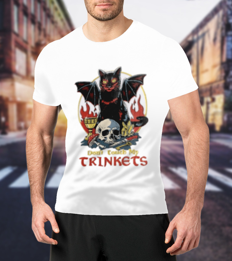 Steven Rhodes Cat Skull Chalice Flames Don't Touch My Trinkets T-Shirt