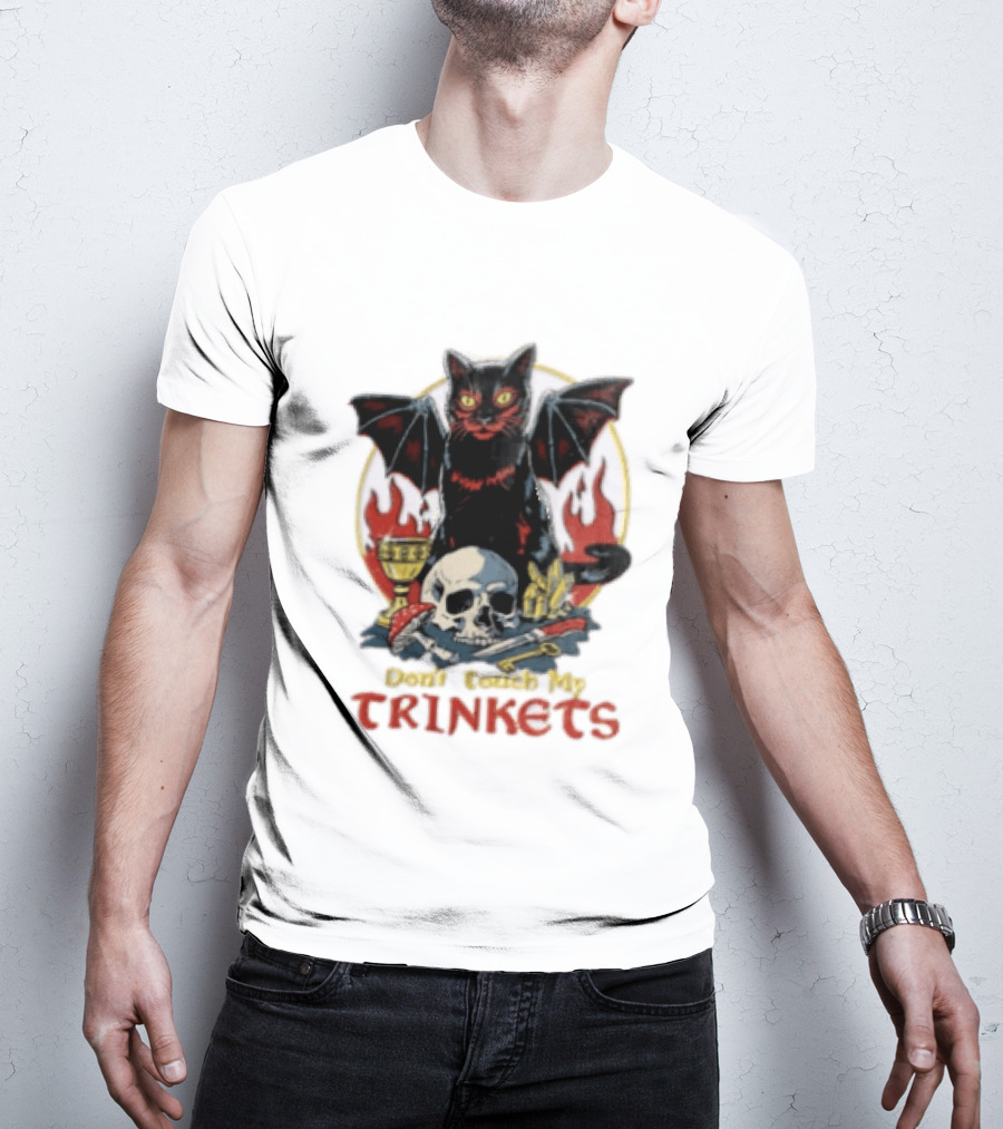 Steven Rhodes Cat Skull Chalice Flames Don't Touch My Trinkets T-Shirt