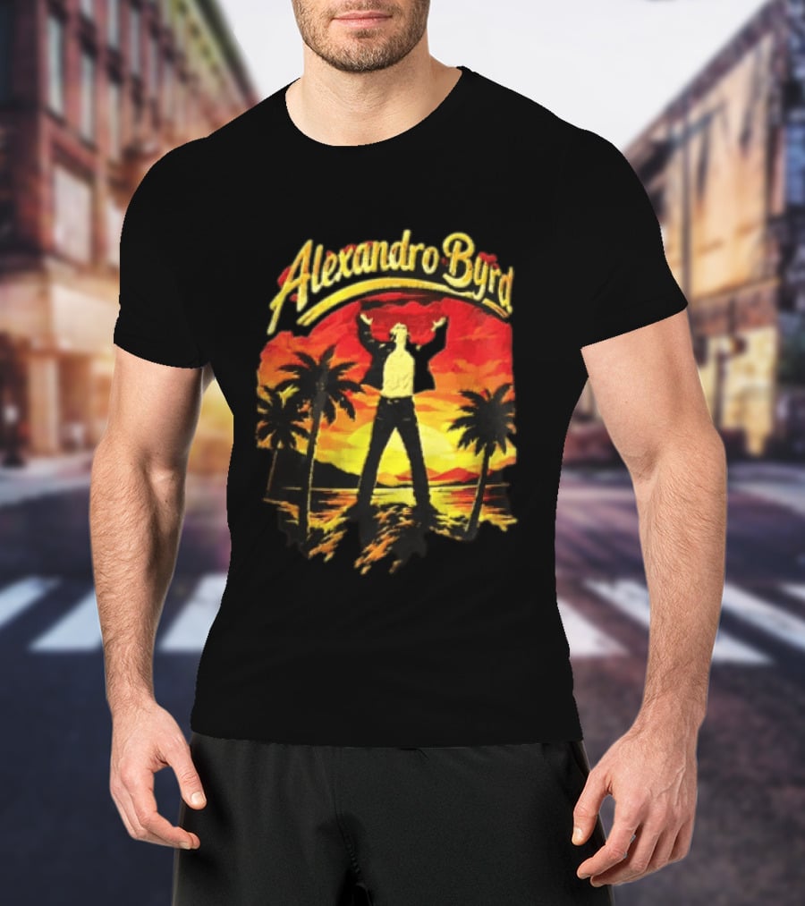 Alexandro Byrd Tropical Sunset Palm Trees Arms Raised T-Shirt