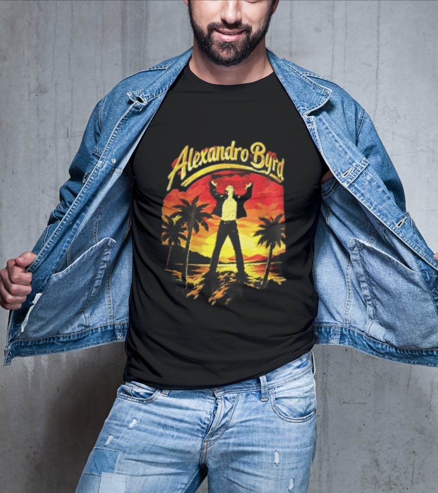 Alexandro Byrd Tropical Sunset Palm Trees Arms Raised T-Shirt