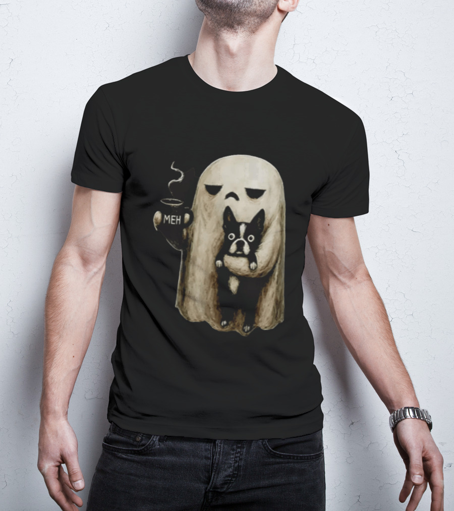 Meh Ghost With Boston Terrier T-Shirt