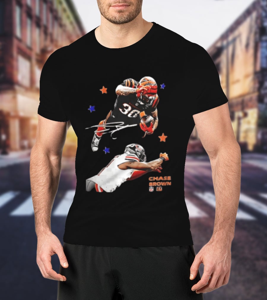 Cincinnati Bengals Chase Brown 30 Running Football Player With Stars T-Shirt