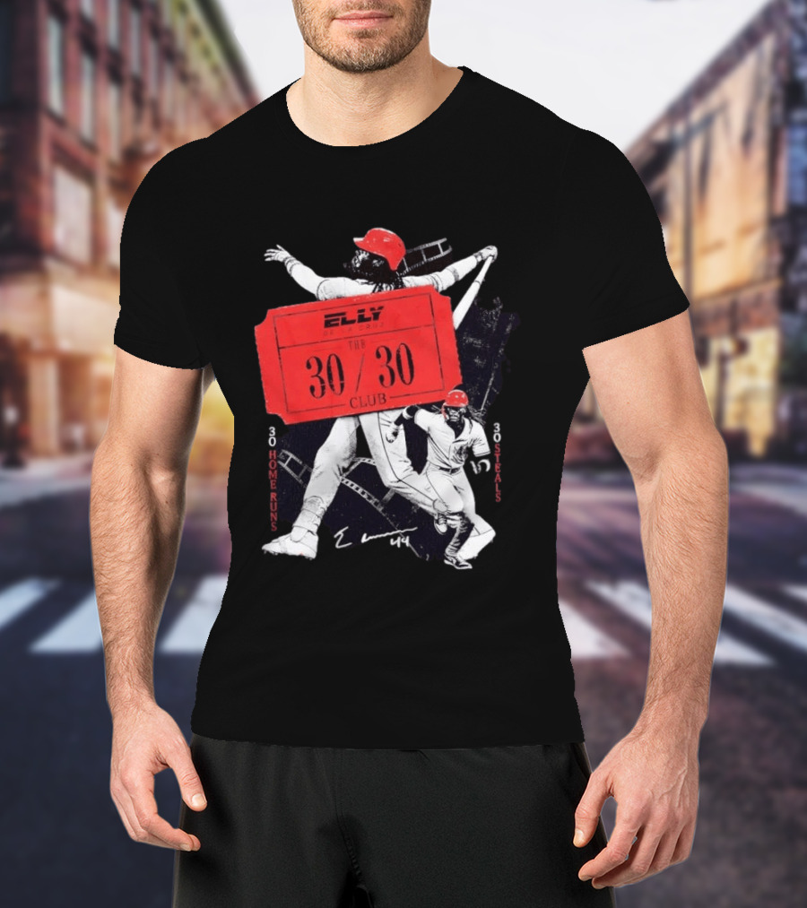 Cincinnati Reds Baseball Elly De La Cruz 30/30 Club 30 Home Runs 30 Stolen Bases T-Shirt