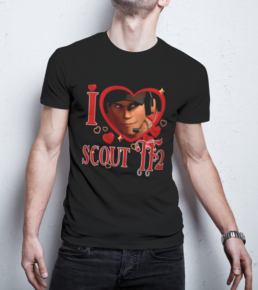 I Heart Scout TF2 Team Fortress 2 Character With Headset In Heart Shape T-Shirt