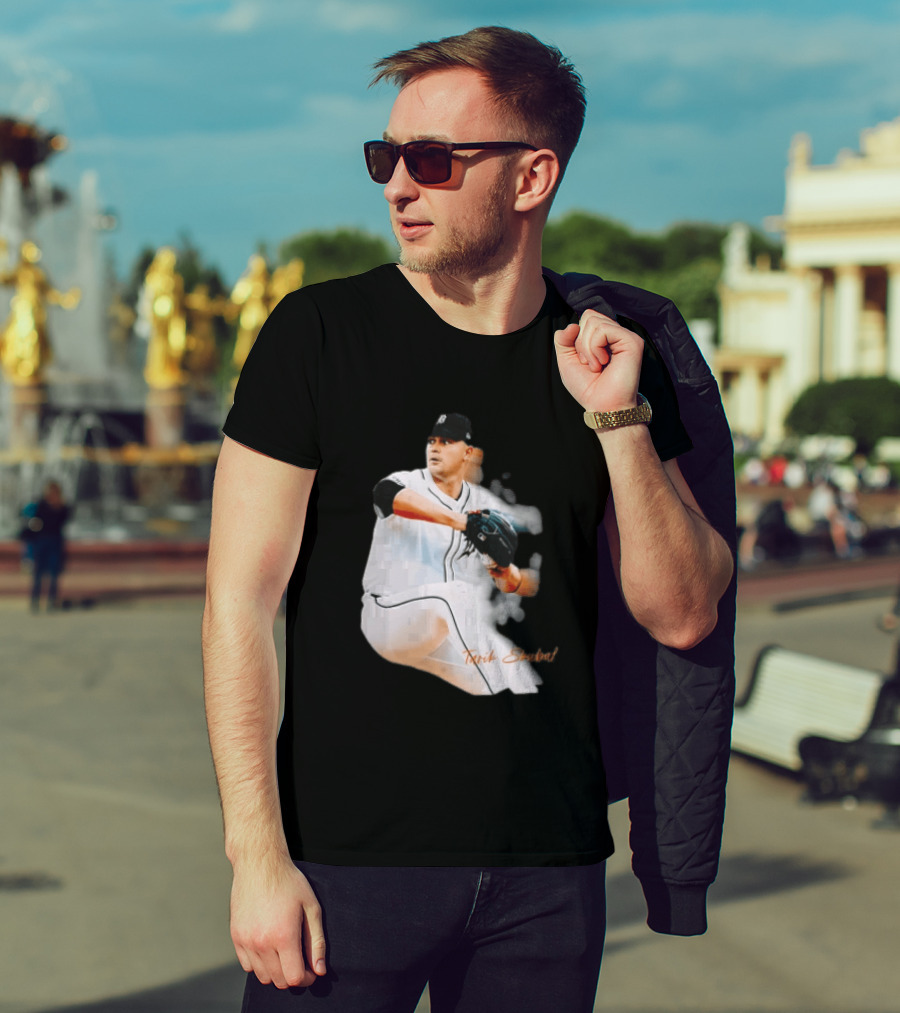 Detroit Tigers Tarik Skubal Pitcher Action Baseball T-Shirt