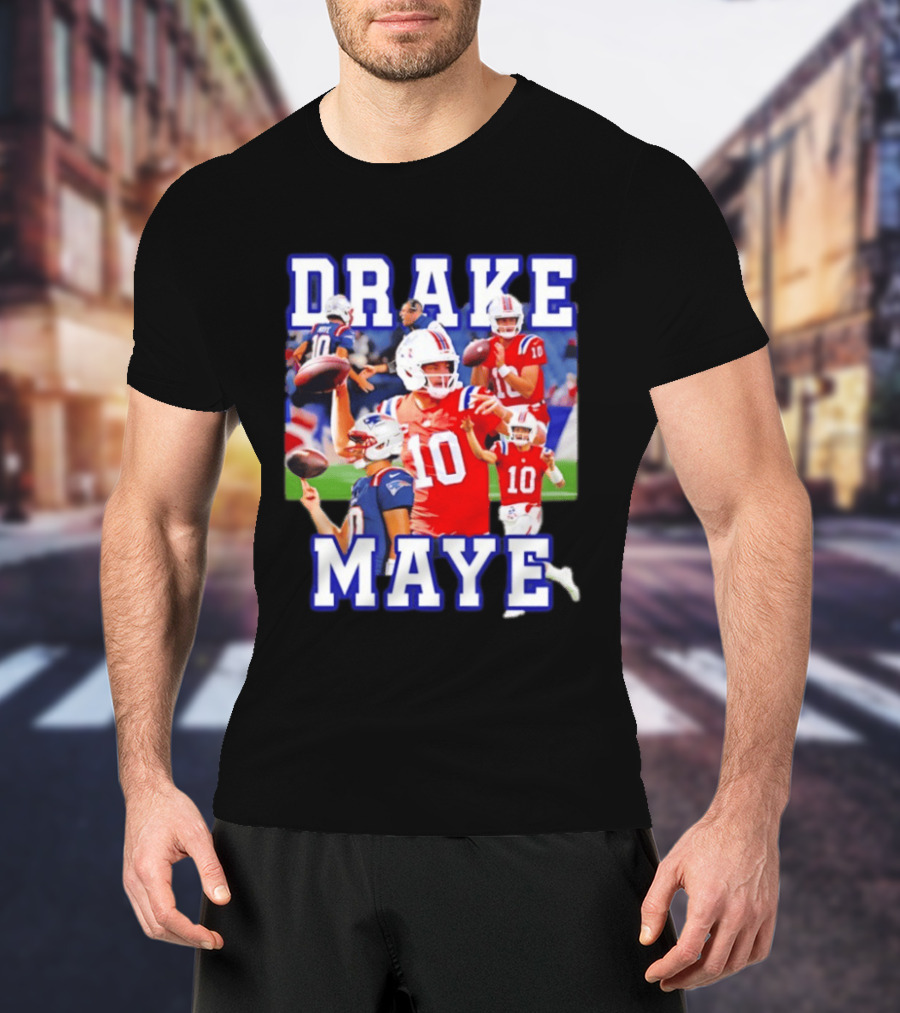 Drake Maye New England Patriots Inspired Football Player Collage T-Shirt