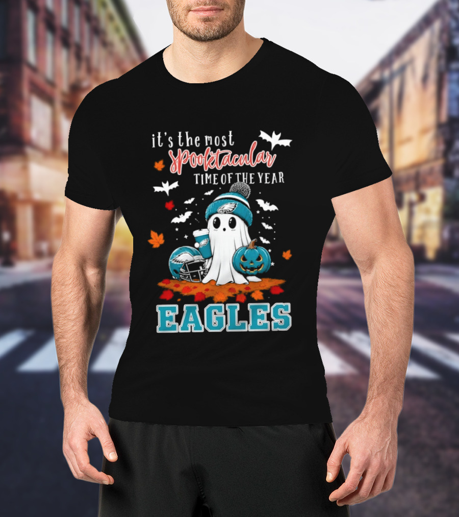 Philadelphia Eagles Spooktacular Halloween Ghost With Pumpkin And Helmet T-Shirt