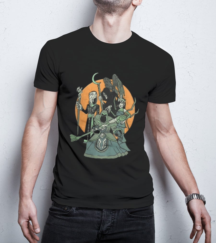 Fantasy Evil Sorcerer Grim Reaper Dark Queen Orange Moon T-Shirt