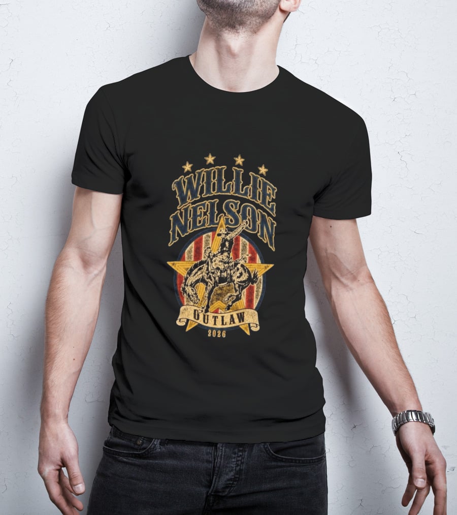 Willie Nelson Outlaw Tour 2026 Cowboy Star Rider T-Shirt
