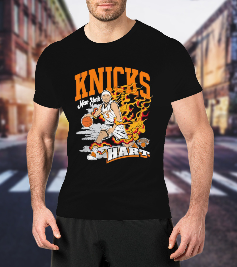 New York Knicks Josh Hart No 3 Basketball Fire T-Shirt