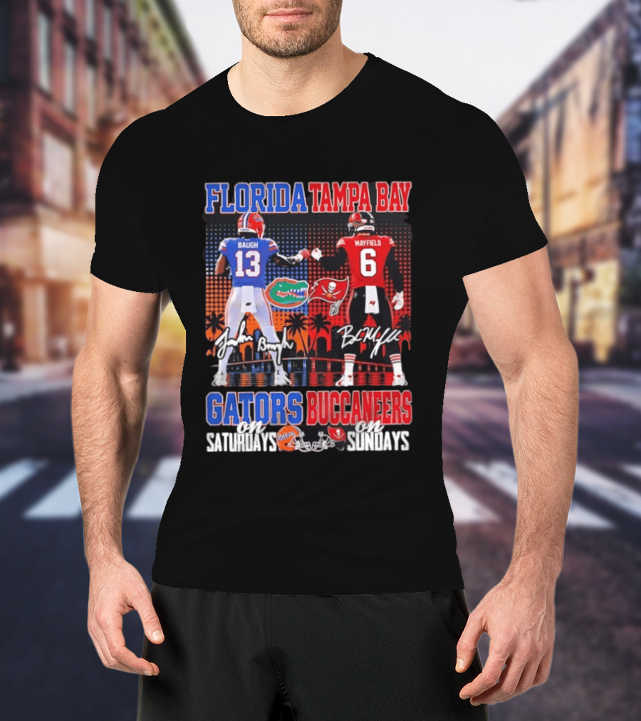 Florida Tampa Bay Gators Buccaneers Saturdays Sundays Baugh Mayfield Skyline T-Shirt